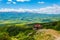 Photo of aerial view of a mountainous landscape in Macedonia view from the top of Vodno mountain near Skopje.