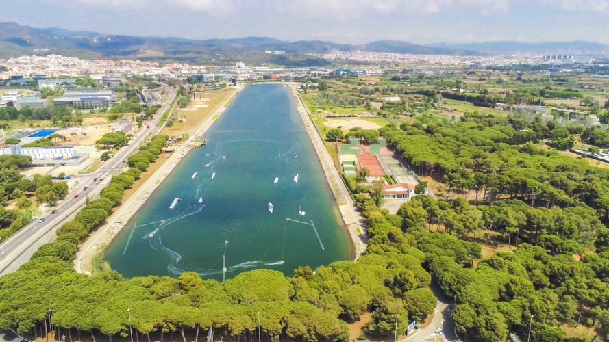 Aerial view in Castelldefels, coastal village of Barcelona. Drone Photo