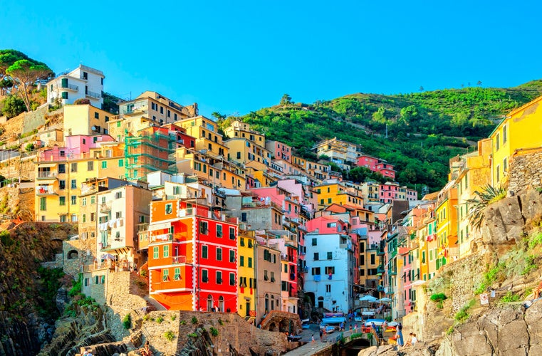 Riomaggiore at sunset, Cinque Terre National Park, Liguria, La Spezia, Italy