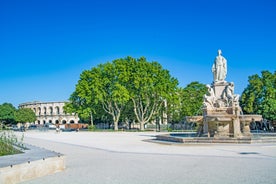 Photo of Nimes Arena aerial panoramic view. Nimes is a city in the Occitanie region of southern France.