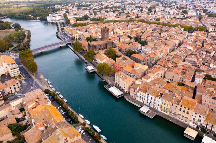 photo of view of Picturesque aerial view of old French town of Agde.