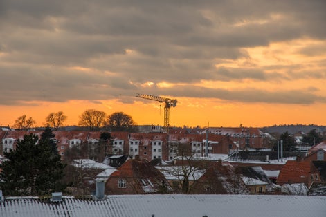 photo of view of Sunset above town of Vordingborg in Denmark on a winter day, Vordingborg, Denmark.