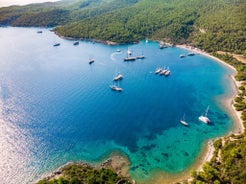 Photo of aerial view of Foca, the beautiful and charming holiday town of Izmir, Turkey.