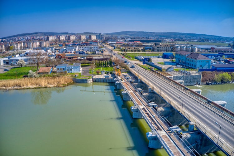 Bridge in City of Targu Mures, over the Mures river, heart of Transylvania.