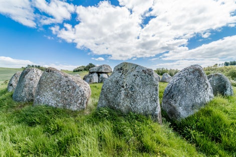 Photo of Poskær Stenhus in Mols Bjerge National Park near village Knebel is the largest round barrow in Denmark.