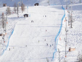 photo of panoramic view of Sestriere village from above, famous ski resort in the Italian western Alps, Piedmont, Italy.