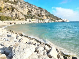 photo of panoramic view of Sesimbra, Setubal Portugal on the Atlantic Coast.