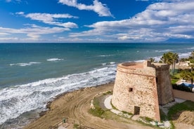 Photo of aerial panoramic view of Fuengirola city beach and marina, Fuengirola is a city on the Costa del Sol in the province of Malaga in the Andalusia, Spain.