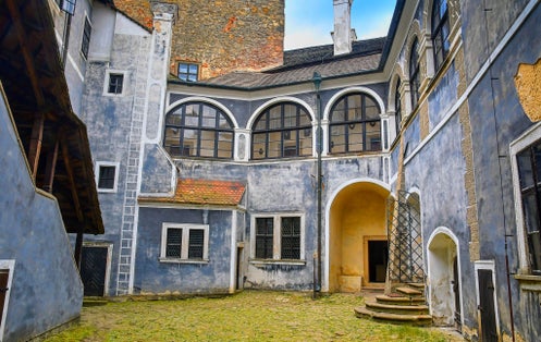 Photo of Courtyard on Buchlov castle. Region South Moravia, Czech Republic.