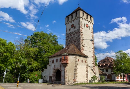 photo of the ancient city Gate of Saint John (Sankt-Johanns-Tor). It is one of the most beautiful old gates in Basel in Switzerland.