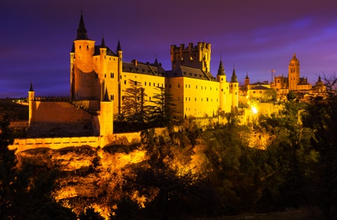 photo of view of Castle of Segovia in november night. Castile and Leon, Spain.