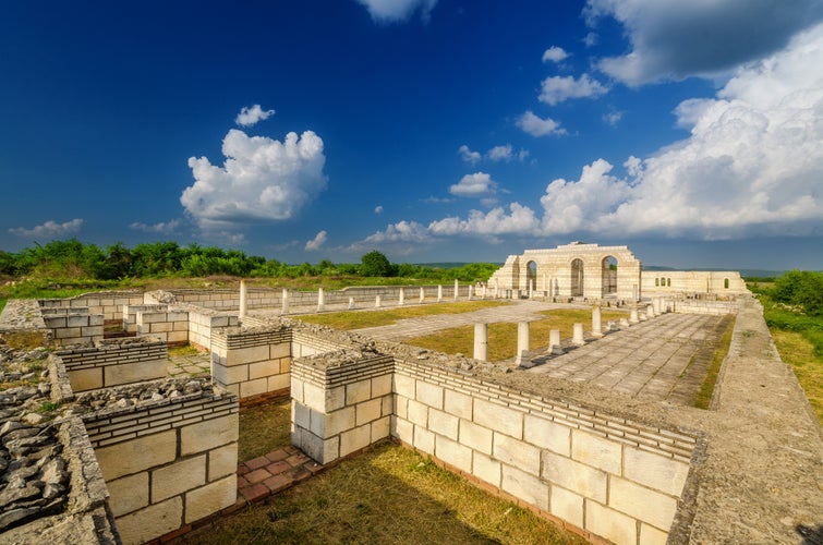 photo of Great Basilica in Pliska form second Bulgarian kingdom at spring.