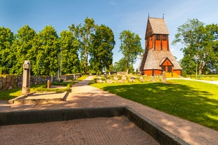 Photo of aerial view of Falun in Sweden.