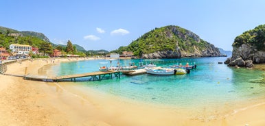 Photo of aerial view of Palaiokastritsa beach on Corfu islands, Greece.