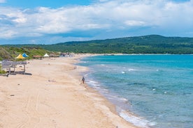 Photo of aerial view of beautiful Bulgarian seaside town Primorsko, Bulgaria.