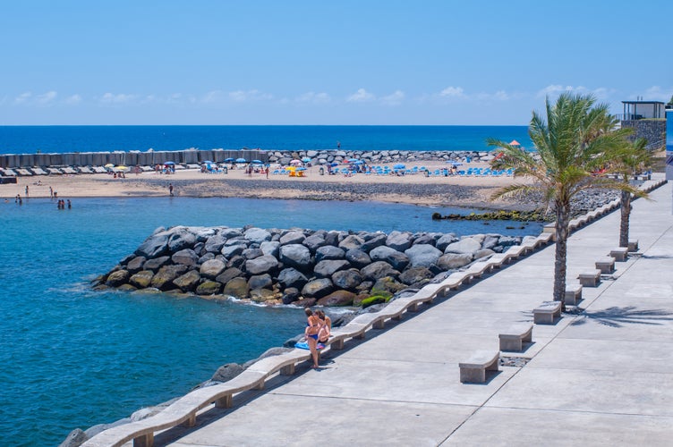 Sunny day at the Calheta Beach. Madeira. Portugal