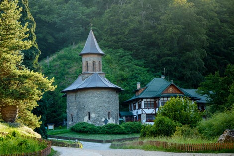 Photo of beautiful old church Prislop Monastery, Romania.
