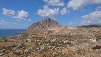 photo of an aerial panoramic view of Castellammare del Golfo town, Trapani, Sicily, Italy.