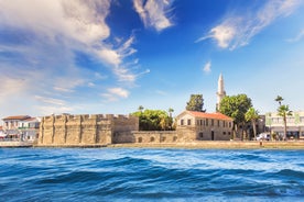 Photo of panoramic aerial view of Kalamis beach and bay in the city of Protaras, Cyprus.