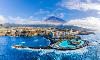 Photo of aerial view of beautiful landscape with Santa Cruz, capital of Tenerife, Canary island, Spain.