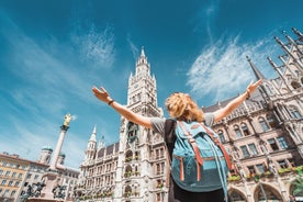 Aerial view on Marienplatz town hall and Frauenkirche in Munich, Germany.