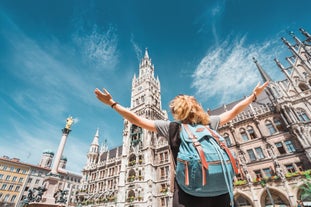 Panoramic view of historic Zurich city center with famous Fraumunster, Grossmunster and St. Peter and river Limmat at Lake Zurich on a sunny day with clouds in summer, Canton of Zurich, Switzerland