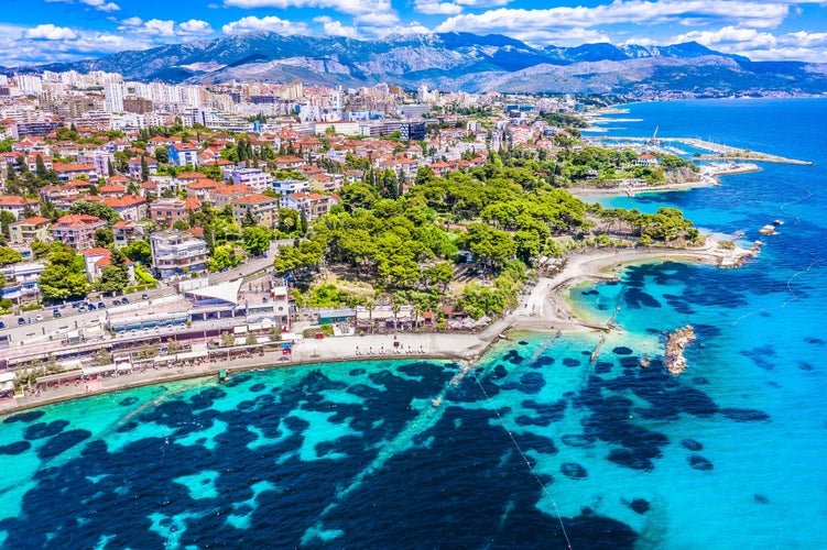 Photo of Split city beaches aerial view, Croatia.