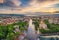 Photo of aerial view of The Cathedral of the Assumption and Varna city at amazing sunset, Bulgaria.