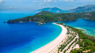 Photo of aerial view of village Kayakoy ghost town in Fethiye, Izmir Turkey.