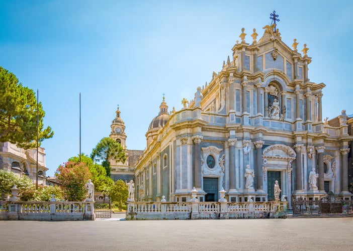 Photo of Piazza del Duomo with Cathedral of Santa Agatha in Catania, Sicily, Italy.