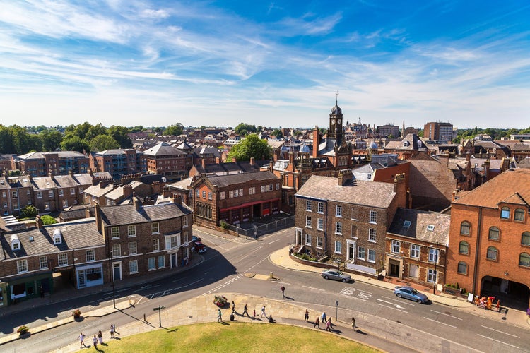 Panoramic aerial view of York in North Yorkshire in a beautiful summer day, England, United Kingdom