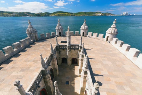 Photo of view from the Belem Tower (Torre de Belem) on the Tagus river, Lisbon, Portugal.