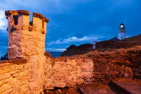 Douglas Head Lighthouse at night. Douglas, Isle of Man.
