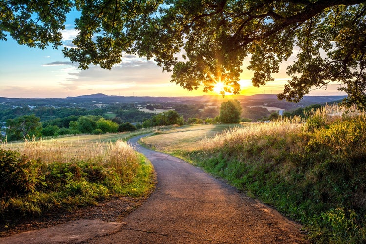 Photot to sunset view over the landscape of the Sankt Wendler Land near St. Wendel Germany.