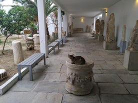 Photo of panoramic view of Town of Ano Mera, island of Mykonos, Cyclades, Greece.