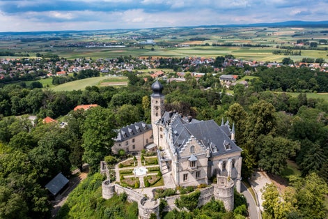 Photo of Aerial view, Callenberg Castle, hunting lodge and summer palace of the Dukes of Saxe-Coburg and Gotha, Coburg, Upper Franconia, Bavaria, Germany .