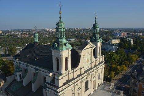 Saint John the Baptist Cathedral (Lublin) the view from above. Blue sky in background.