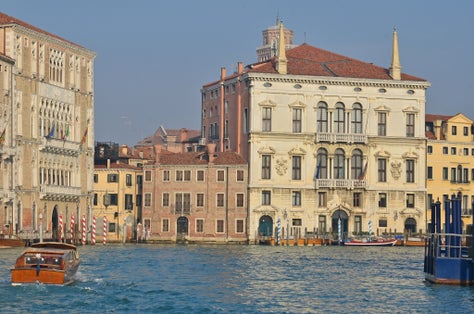 photo of View up the Grand Canal in Venice, looking north towards San Toma with Museum of Ca'Rezzonicco on the left