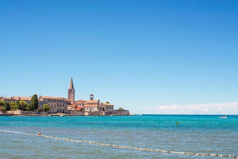 Photo of beautiful beach of Porec, Croatia.