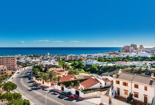 Photo of beautiful view of Santa Pola port and skyline in Alicante of Spain.