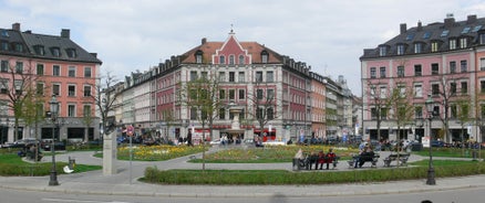 Aerial view on Marienplatz town hall and Frauenkirche in Munich, Germany.