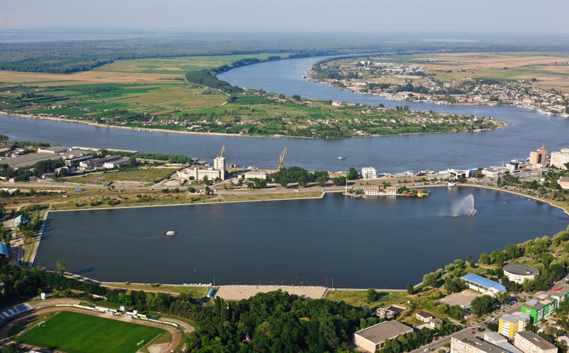 Photo of aerial view of Tulcea city, Romania.