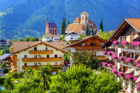 Scena or Schenna town in Merano, Italy, is a popular travel destination in South Tyrol Alps mountains