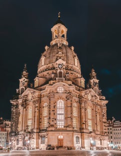 Photo of famous church of Our Lady during the night in Dresden city, Germany.