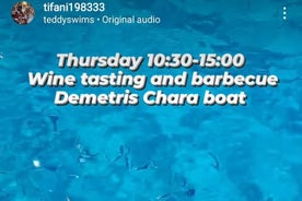 Degustazione di vini a bordo della barca barbecue Demetris Chara durante la visita alla Laguna Blu