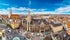 Aerial view on Marienplatz town hall and Frauenkirche in Munich, Germany.