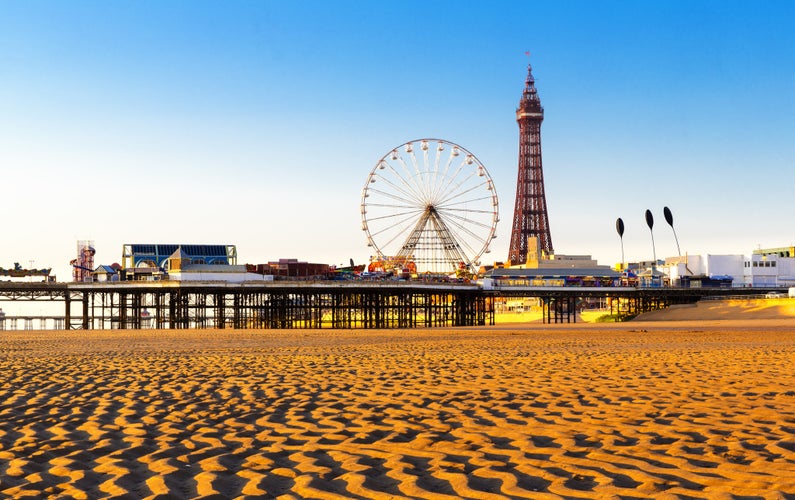 photo of Blackpool Tower and Central Pier Ferris Wheel, Lancashire, England, UK.