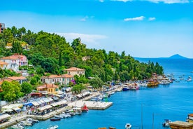 Photo of aerial view of town of Labin with old traditional houses and castle in Istria, Croatia.