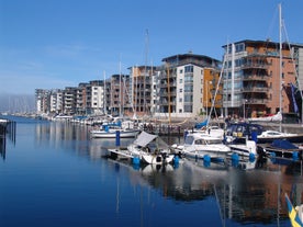 Photo of the city center and the port of Helsingborg in Sweden.