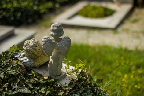 Photo of small sculpture of angels in the cemetery in Varazdin ,Croatia.